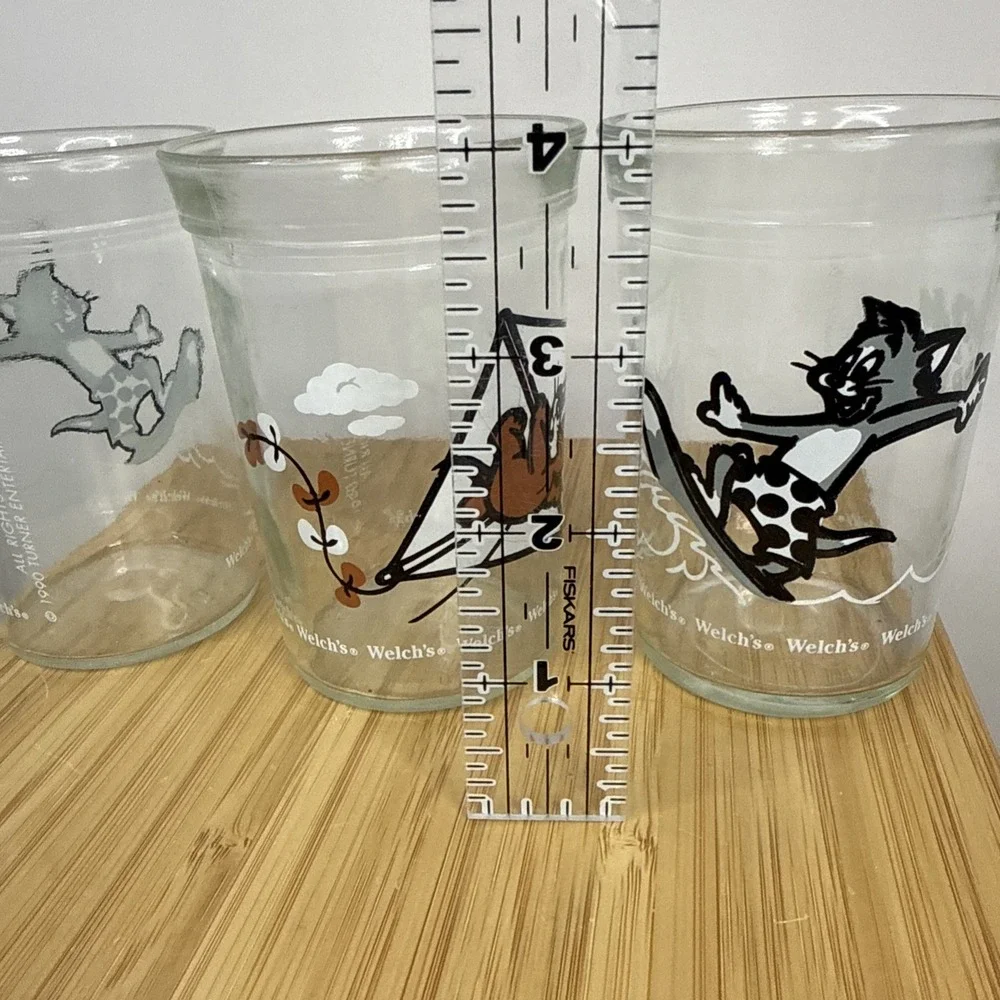 Set Of 3 Vintage 1990‎ Welch's Jelly Jar Glasses Tom And Jerry